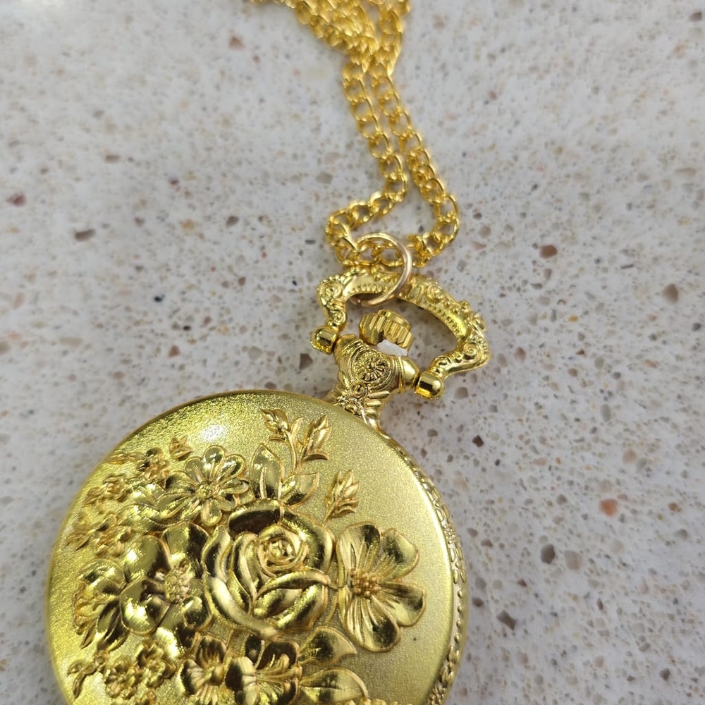 Luxury gold color quartz pocket watch double-side painting fashion design chain - Picture 6 of 6